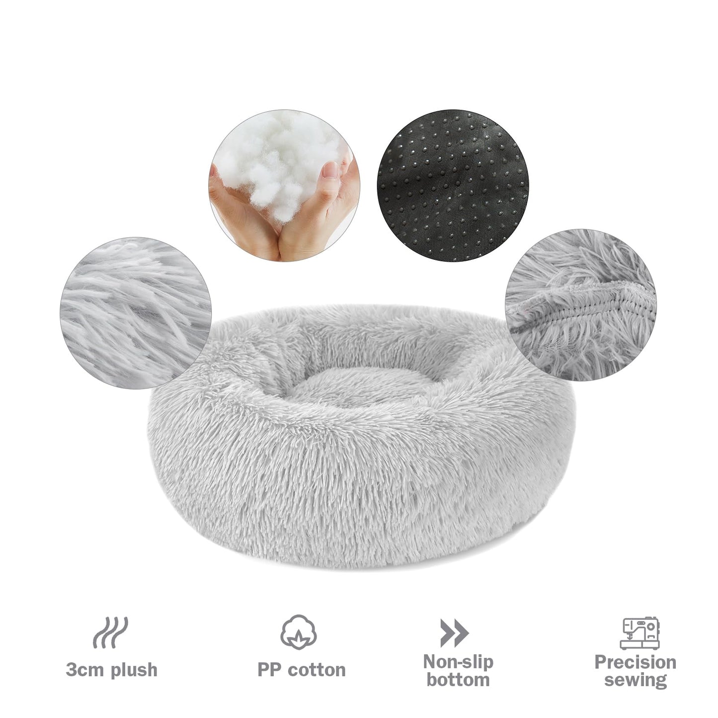 Pawluo Calming Dog & Cat Donut Bed – Washable Plush Anti-Anxiety Bed with Non-Slip Bottom