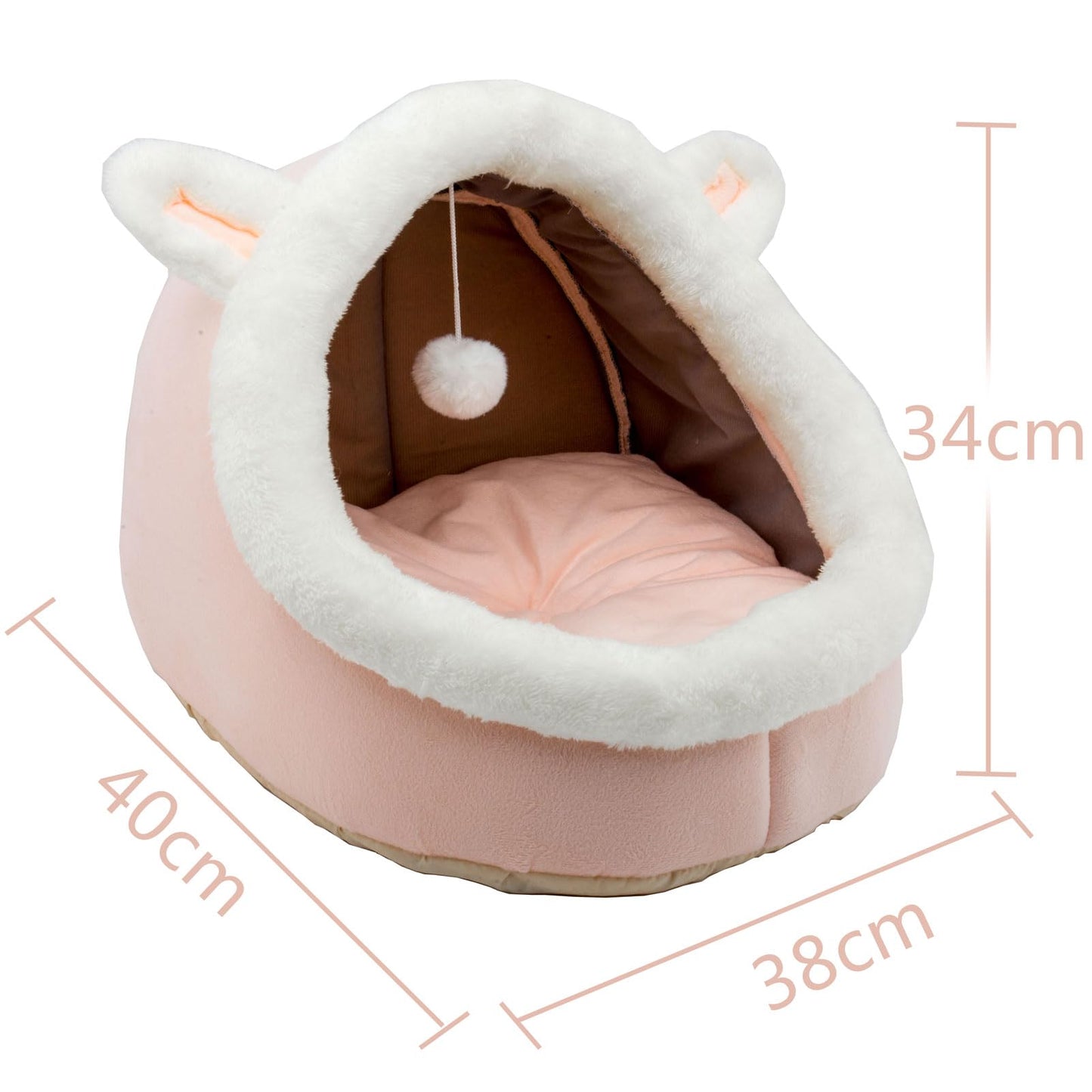 Pawluo Rabbit-Shaped Cat & Dog Bed – Soft Calming Cave with Hanging Toy & Removable Cotton Pad