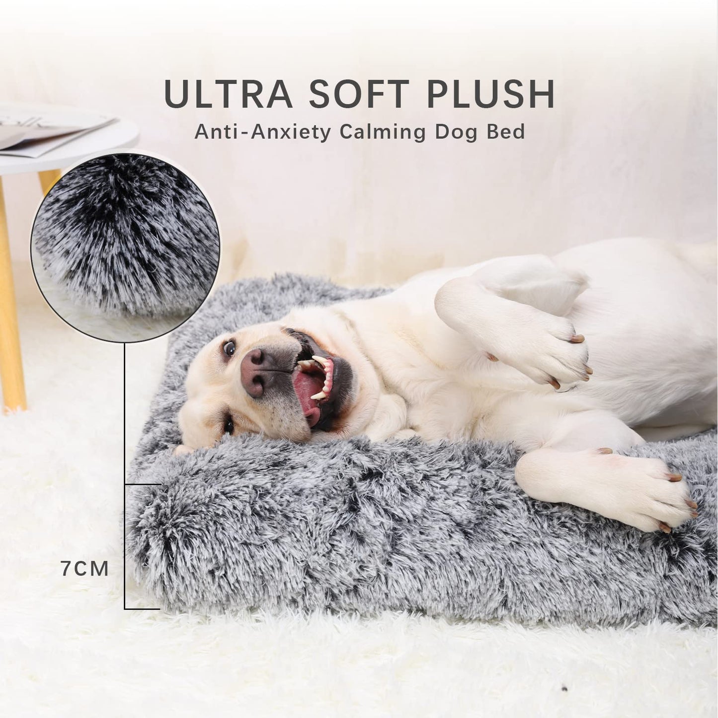 Pawluo Medium Dog Bed – Washable Calming Plush Mattress with Anti-Slip Bottom