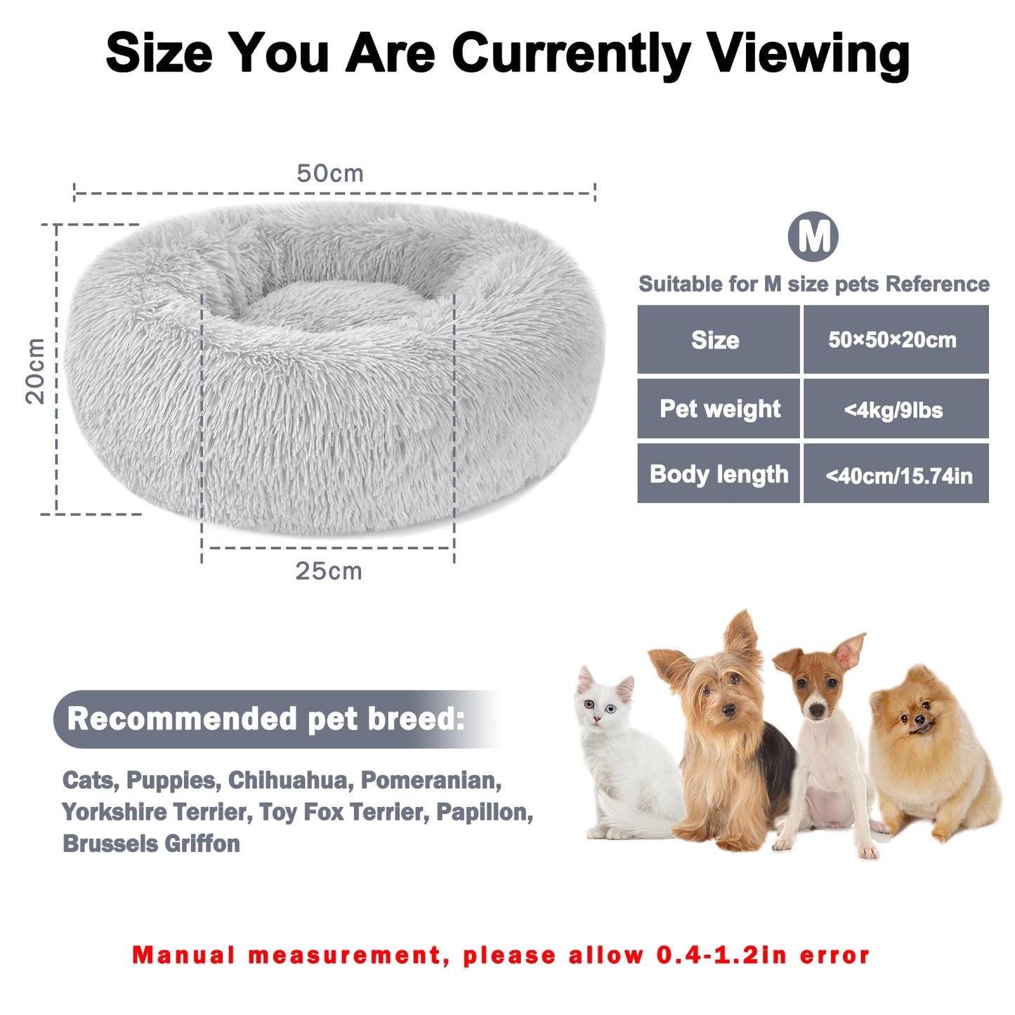 Pawluo Calming Dog & Cat Donut Bed – Washable Plush Anti-Anxiety Bed with Non-Slip Bottom