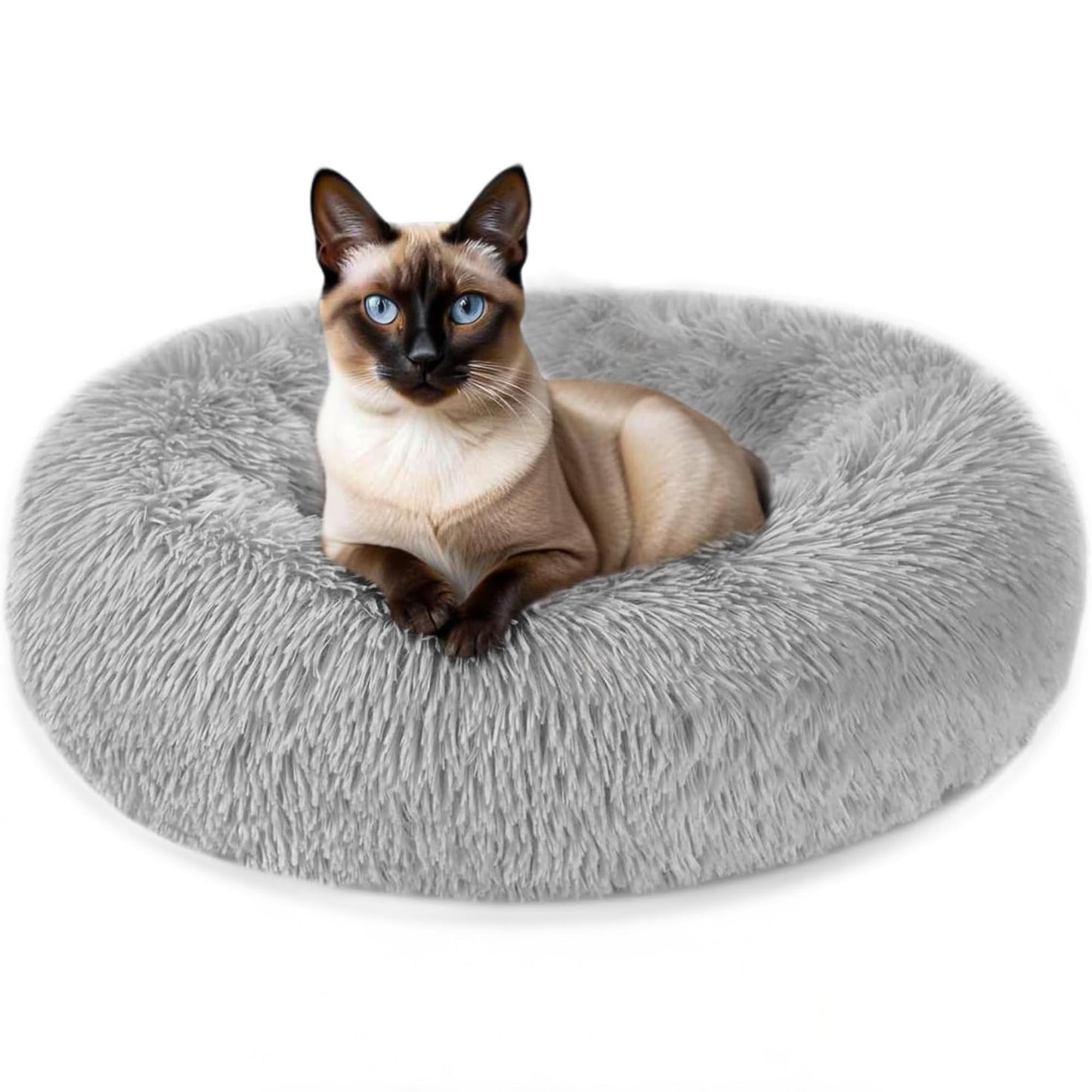 Pawluo Plush Donut Cat & Dog Bed – Calming Self-Warming Bed with Anti-Slip Base