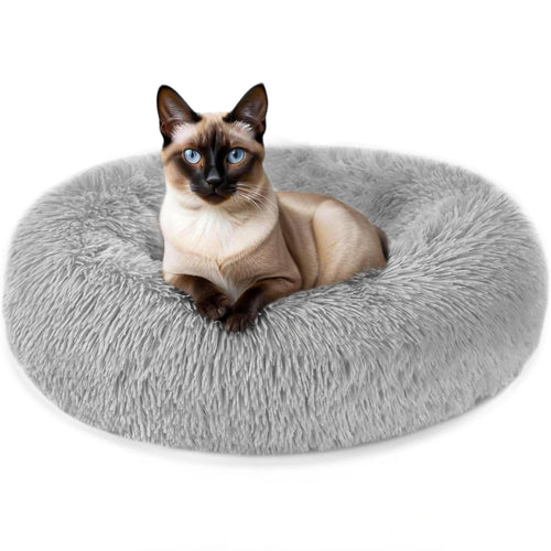Pawluo Plush Donut Cat & Dog Bed – Calming Self-Warming Bed with Anti-Slip Base