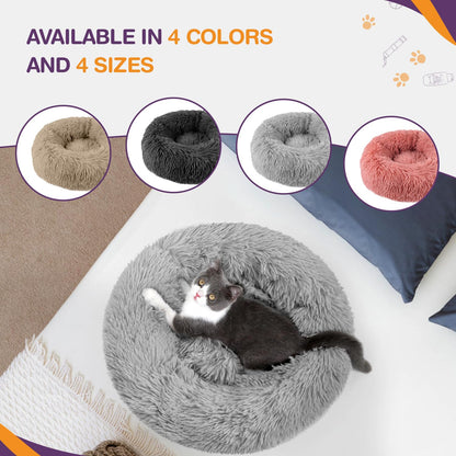 Pawluo Plush Donut Cat & Dog Bed – Calming Self-Warming Bed with Anti-Slip Base