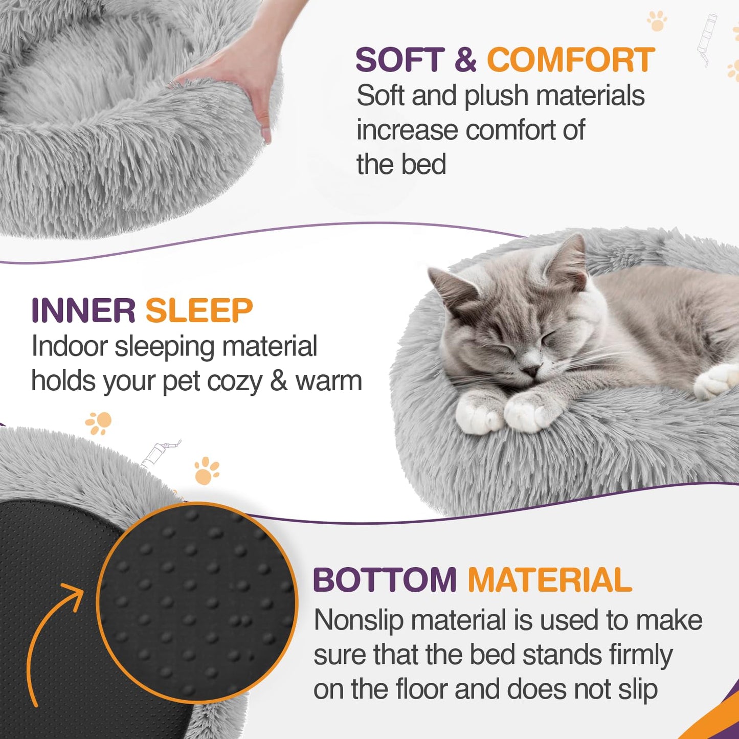 Pawluo Plush Donut Cat & Dog Bed – Calming Self-Warming Bed with Anti-Slip Base