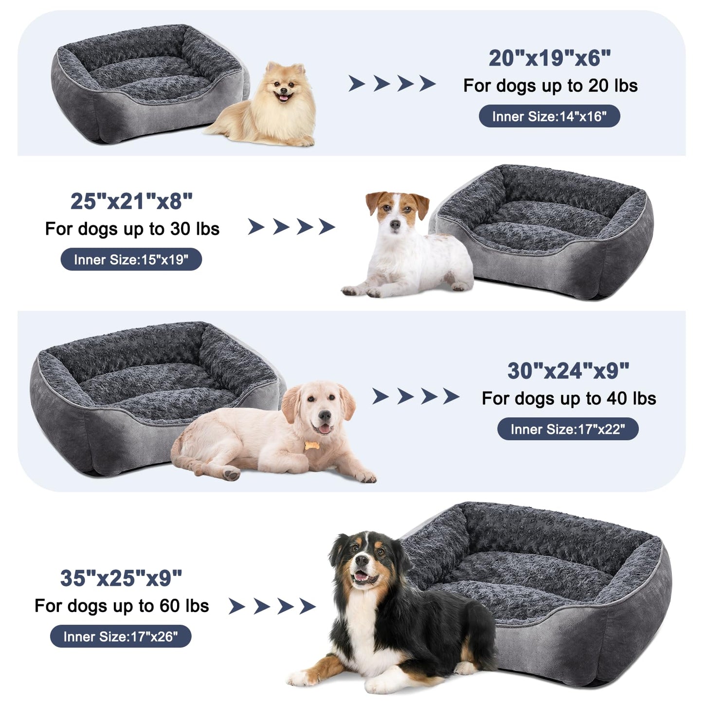 Pawluo Medium Dog Bed – Washable Anti-Anxiety Plush Mattress with Non-Slip Bottom
