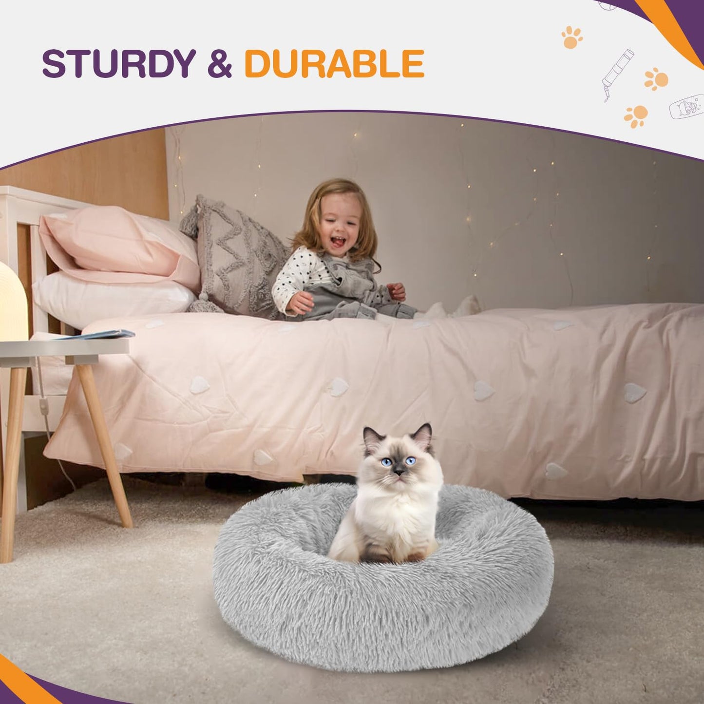 Pawluo Plush Donut Cat & Dog Bed – Calming Self-Warming Bed with Anti-Slip Base