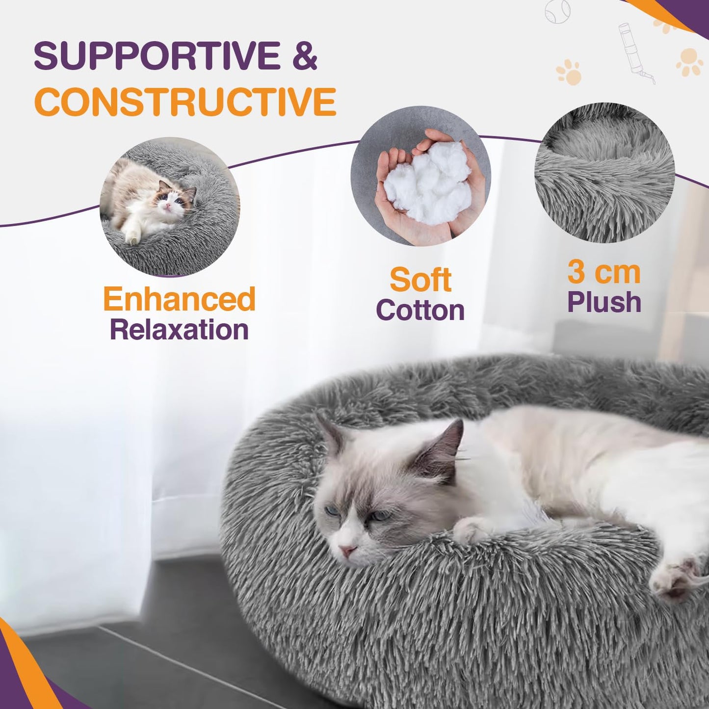 Pawluo Plush Donut Cat & Dog Bed – Calming Self-Warming Bed with Anti-Slip Base