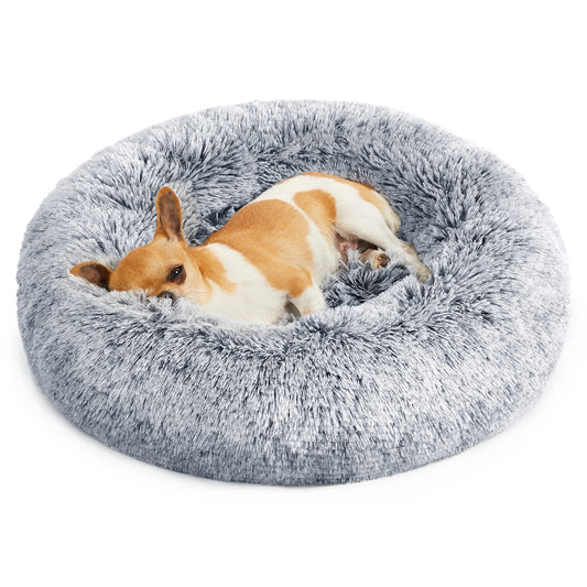 Pawluo Fluffy Dog & Cat Donut Bed – Washable Long Plush Cushion with Removable Padding