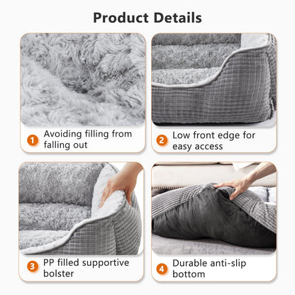 Pawluo Orthopedic Dog Bed – Washable Calming Bed with Raised Edges & Non-Slip Bottom