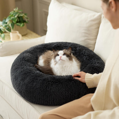 Pawluo Calming Donut Bed – Washable Round Bed for Small Dogs & Cats