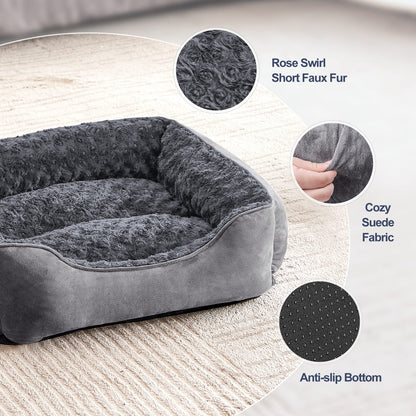 Pawluo Medium Dog Bed – Washable Anti-Anxiety Plush Mattress with Non-Slip Bottom