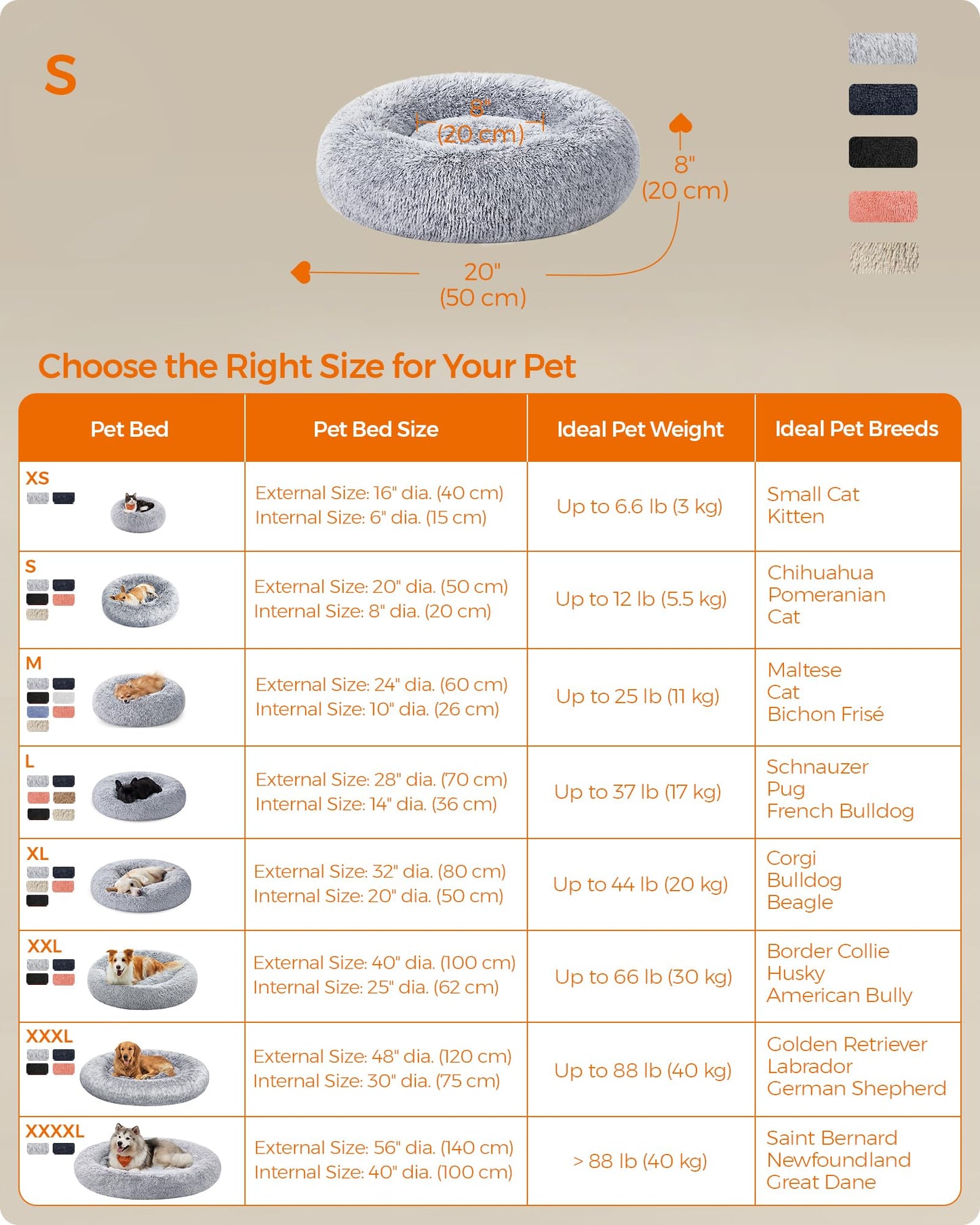 Pawluo Fluffy Dog & Cat Donut Bed – Washable Long Plush Cushion with Removable Padding