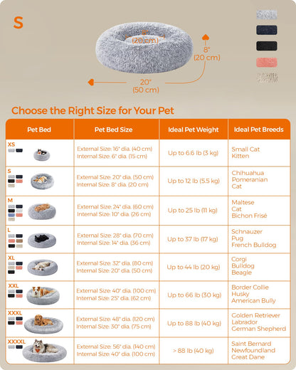 Pawluo Fluffy Dog & Cat Donut Bed – Washable Long Plush Cushion with Removable Padding