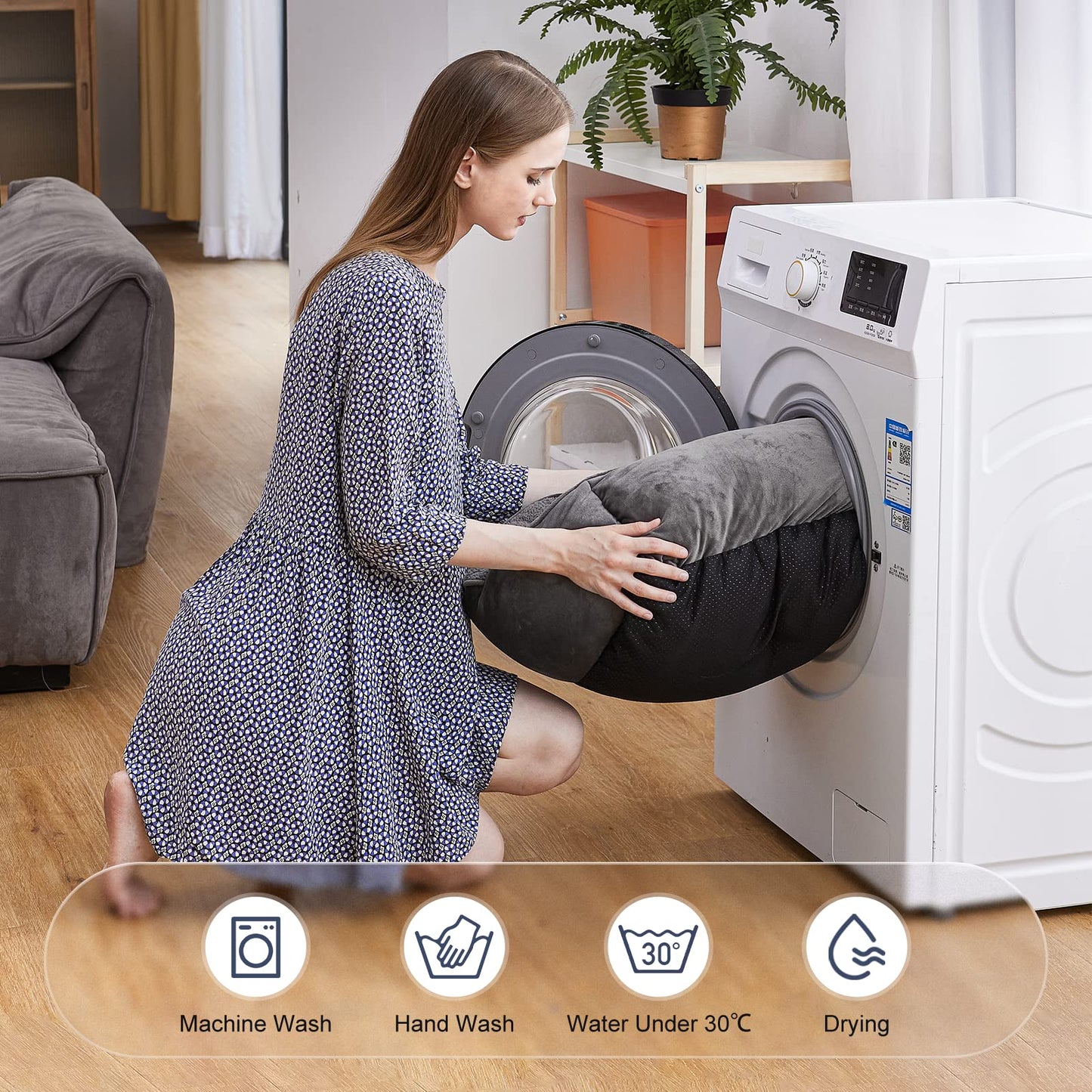 Pawluo Medium Dog Bed – Washable Anti-Anxiety Plush Mattress with Non-Slip Bottom