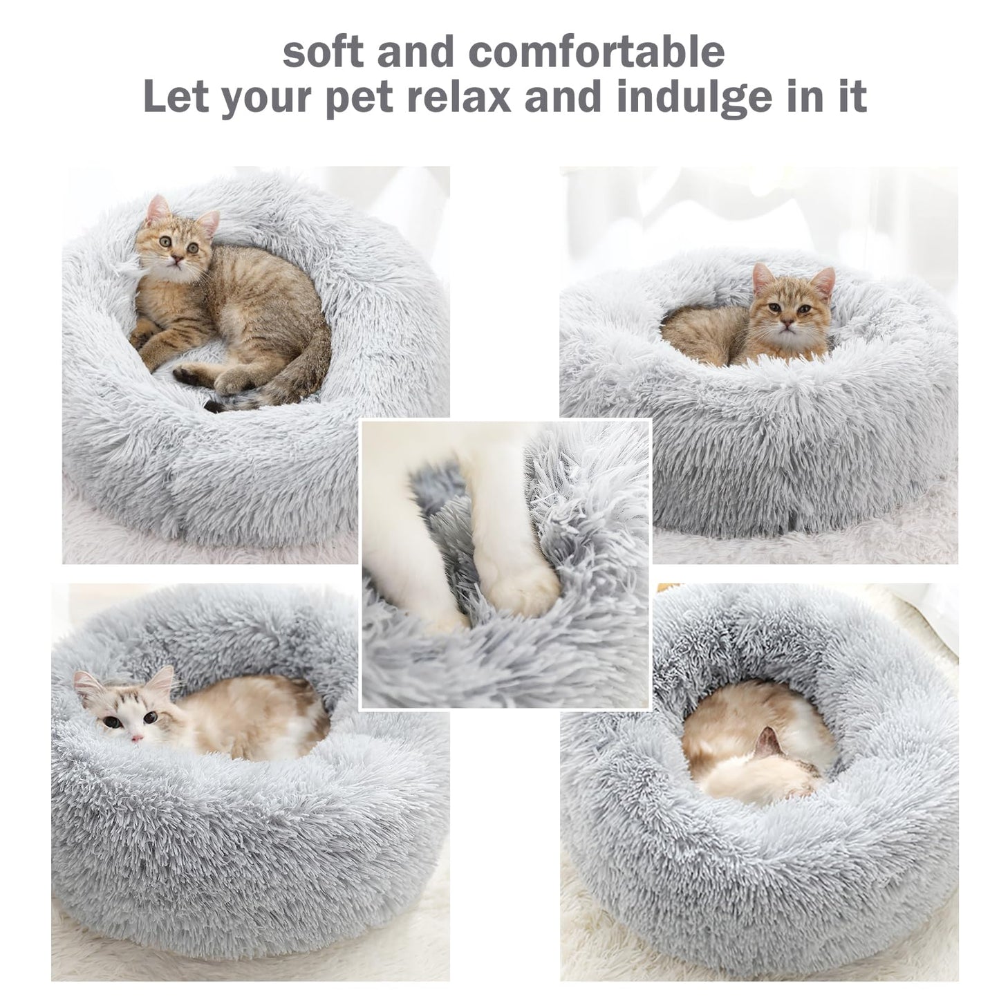 Pawluo Calming Dog & Cat Donut Bed – Washable Plush Anti-Anxiety Bed with Non-Slip Bottom