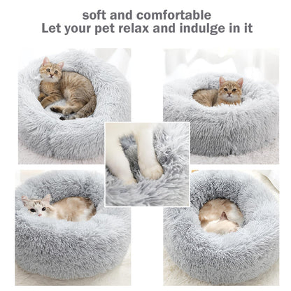 Pawluo Calming Dog & Cat Donut Bed – Washable Plush Anti-Anxiety Bed with Non-Slip Bottom