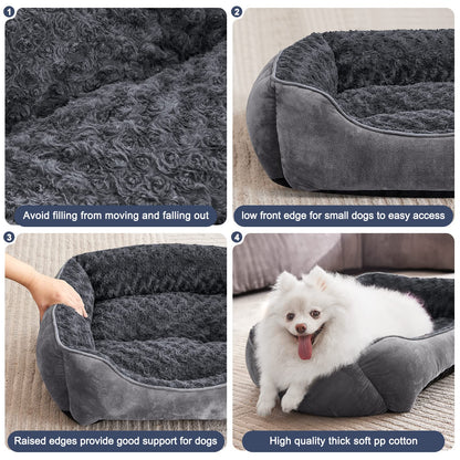 Pawluo Medium Dog Bed – Washable Anti-Anxiety Plush Mattress with Non-Slip Bottom